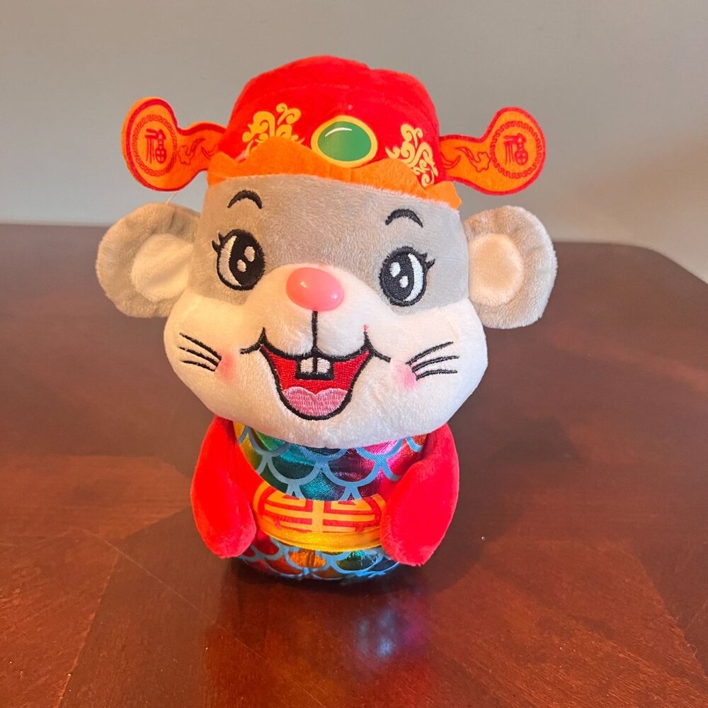Chinese New Year Mouse Plush With Red Outfit &‎ Multicolor Scales Hanging Loop
